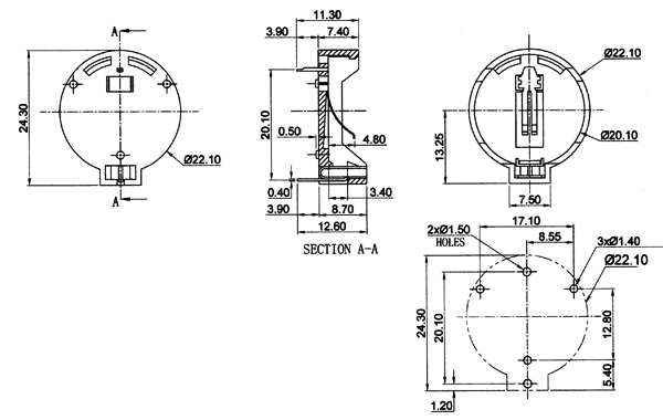 CH224-2032    держатель для  CR2032 (рис.2)