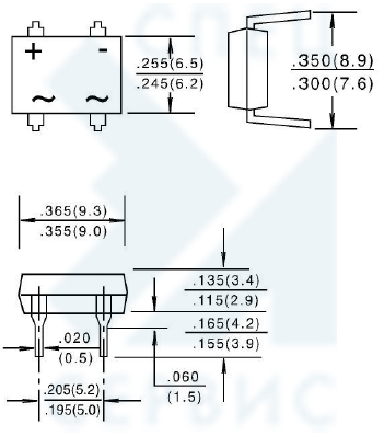 DB107 (DF10)   диодный мост, 1A, 1000В, DFM (рис.3)