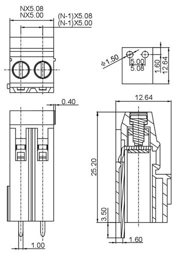 DG500H-5.0-03P-14   клеммник винтовой, 3 конт., шаг 5,0 мм (рис.2)