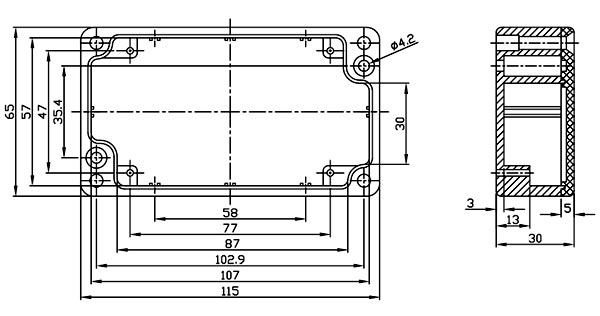 G106P(BK)  корпус алюмин., гермет., 115 x 65 x 30, окрашенный (черный) (рис.2)