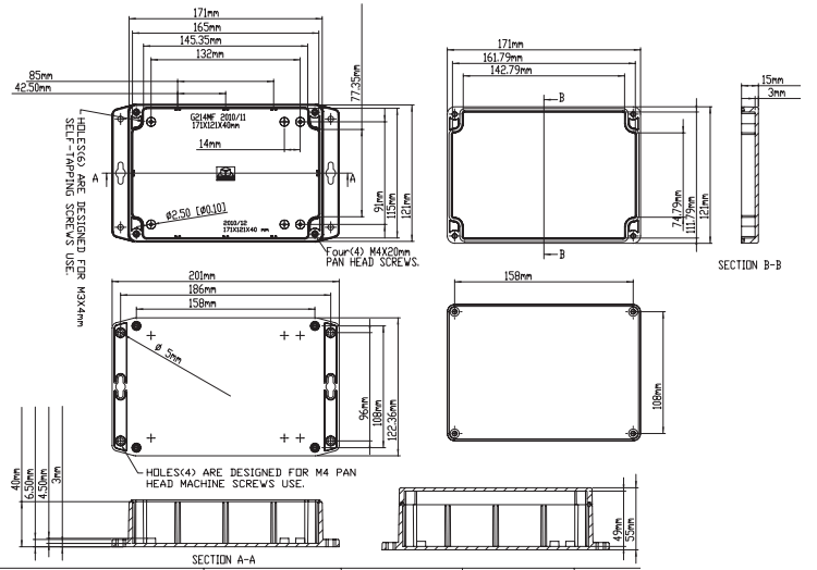 G214MF корпус пласт., гермет., светло-серый, с фланцами 171 x 121 x 55 (рис.2)