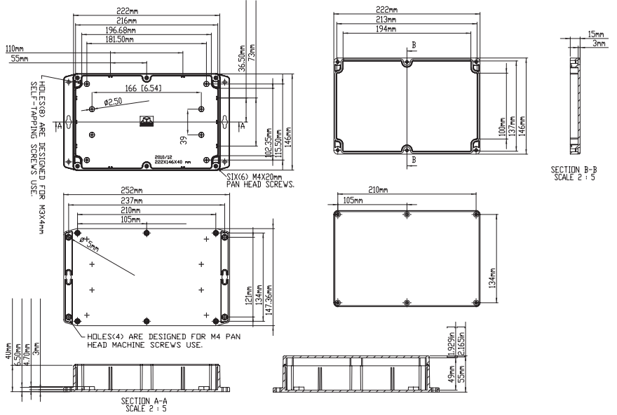 G218MF корпус пласт., гермет., светло-серый, с фланцами 222 x 146 x 55 (рис.2)