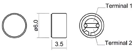 HBU0603B-65   микрофон электретн. 3В, 100-10000Гц, d=6.0мм, h=3.5мм (рис.2)