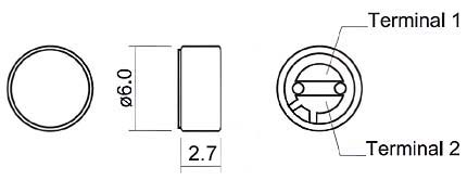 HBU0603C-65   микрофон электретн. 3В, 100-10000Гц, d=6.0мм, h=2.7мм (рис.2)