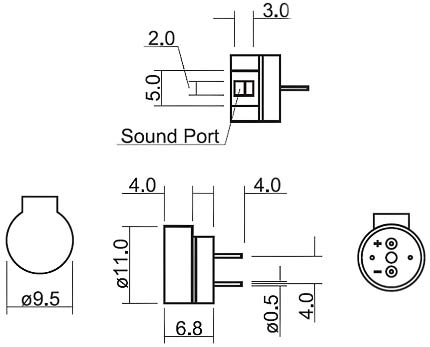 HC0901D эл.магнитн. изл-ль звука, 1,5В, 2731Гц, d=9,5мм, h=6,8мм (рис.2)