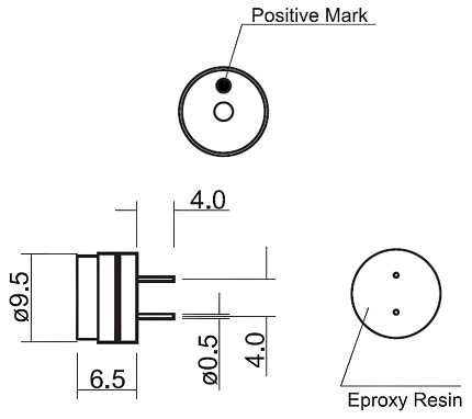 HC0901E эл.магнитн. изл-ль звука, 1,5В, 2731Гц, d=9,5мм, h=6,5мм (рис.2)