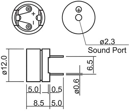 HC12G-2P эл.магнит. изл-ль звука, 1.5В, 2048Гц, d=12мм, h=8,5мм (рис.2)