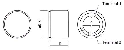 HMO1003A-64   микрофон электретн. 3В, 30-16000Гц, d=9.7мм, h=6.5мм (рис.2)