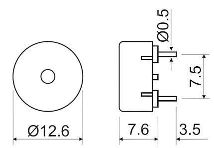 HPA13G (функц. аналог HPA13A) излуч-ль звука пьез., 3В, 4кГц , d=12,6мм, h=7,6мм (рис.2)