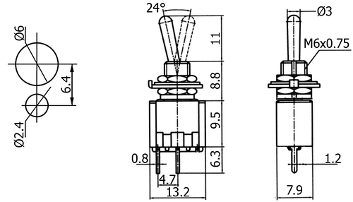 MTS101-A2 микротумблер ON-ON 125B/3A (рис.2)