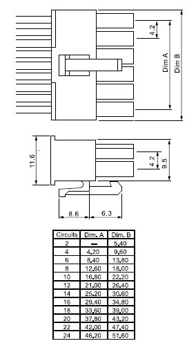 MF-12F   розетка на кабель, 12 конт., (2x06) шаг 4,2 мм, (для MF-12MRB) (рис.2)