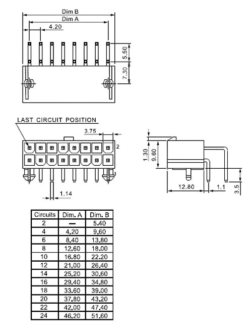 MF-12MRA   вилка на плату, угл., 12 конт.(2x06) с фикс., шаг 4,2 мм, (для MF-12F (рис.2)