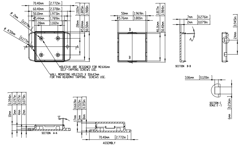 NUB505017WH корпус пластм. ABS с фланцами, 50x50x17 , светло-серый (рис.2)