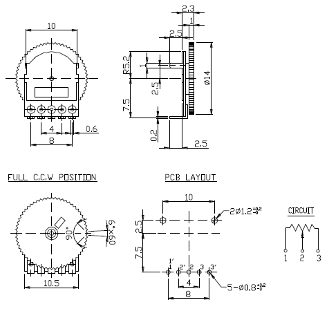 R1001G22B1-B10K  переменный резистор 10кОм (рис.2)