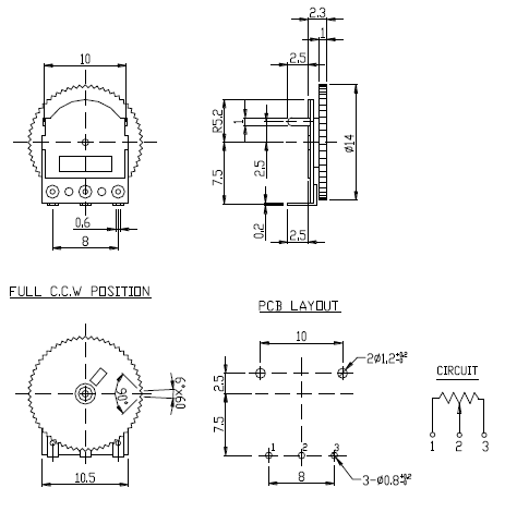 R1001N12B1-B10K  переменный резистор 10кОм (рис.2)