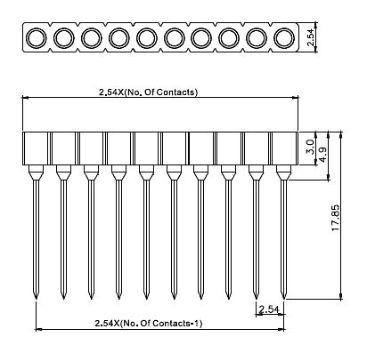 SCSL-10   панелька под м/с, цанговая, 1 ряд, 10 конт., DIP, шаг 2.54мм (рис.2)