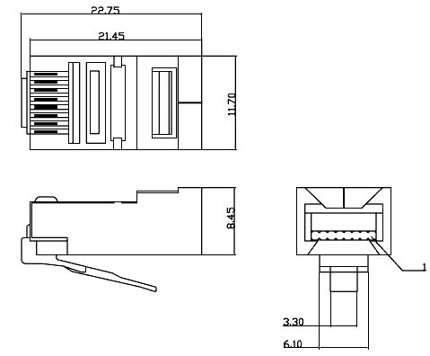 TP8P8C (RJ45)   вилка Ethernet, экранир., 8 конт. (рис.2)