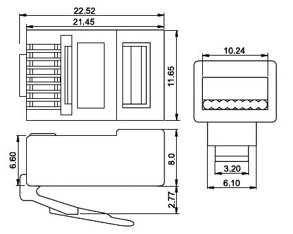 TP8P8C (RJ45)   вилка Ethernet, 8 контактов (рис.2)