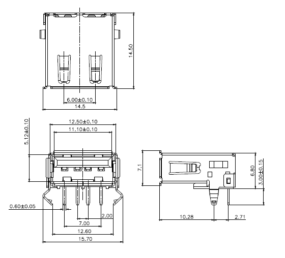 USBA-1J-R   USB розетка на плату,A,угл. (рис.2)