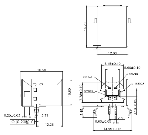 USBB-1J-R USB розетка на плату,B,угл. (рис.2)